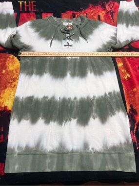 GAP Olive & White Lace-Up Tie-Dye Sweatshirt Dress